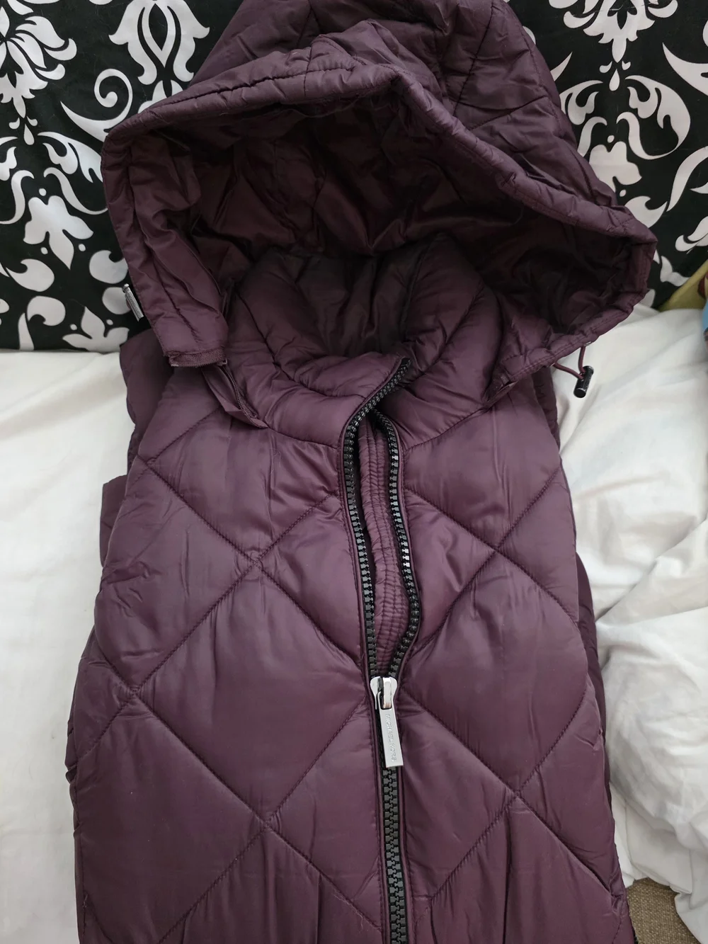 Michael Kors Small  Hooded Quilted Long Puffer Coat - Plum